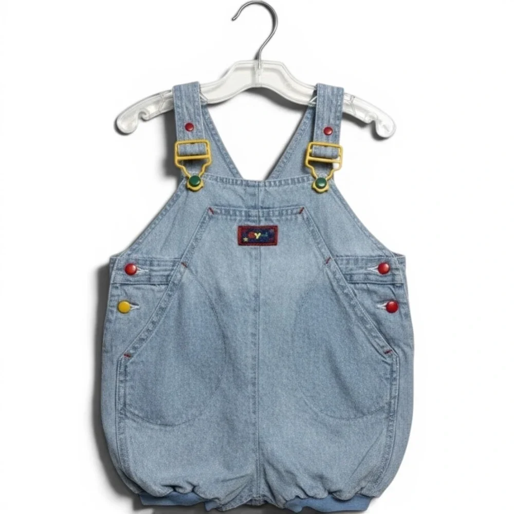 Vintage Gymboree XS 9-18 Months Light Wash Denim Colorful Bubble Romper